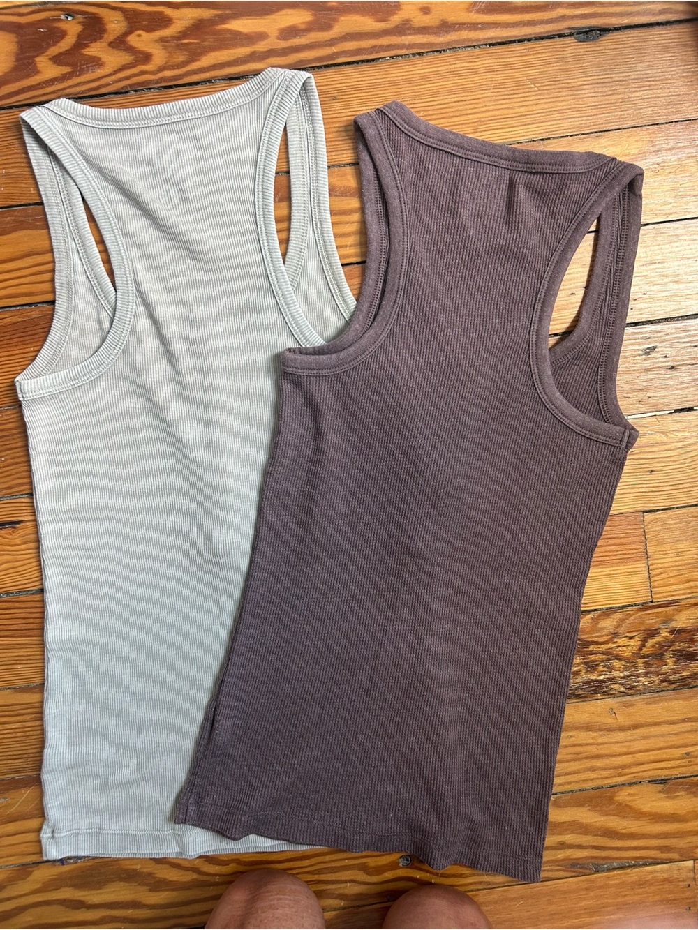 2 FOR DEAL! Ribbed Henley Tank Top Pair — Taupe & heat - Picture 2 of 7